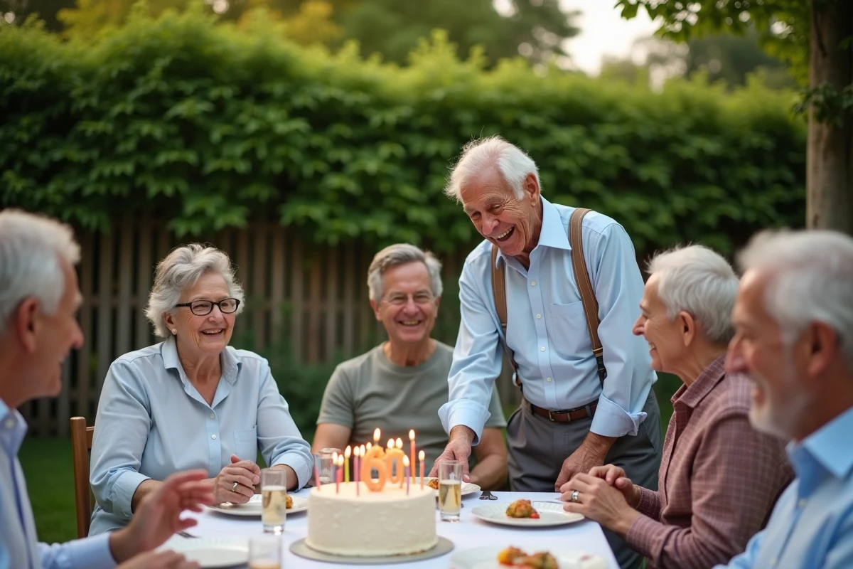 Homme âgé soufflant ses bougies lors d