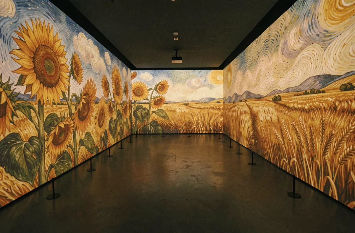 Salle immersive de l'exposition Van Gogh à Lyon avec projections murales de tableaux