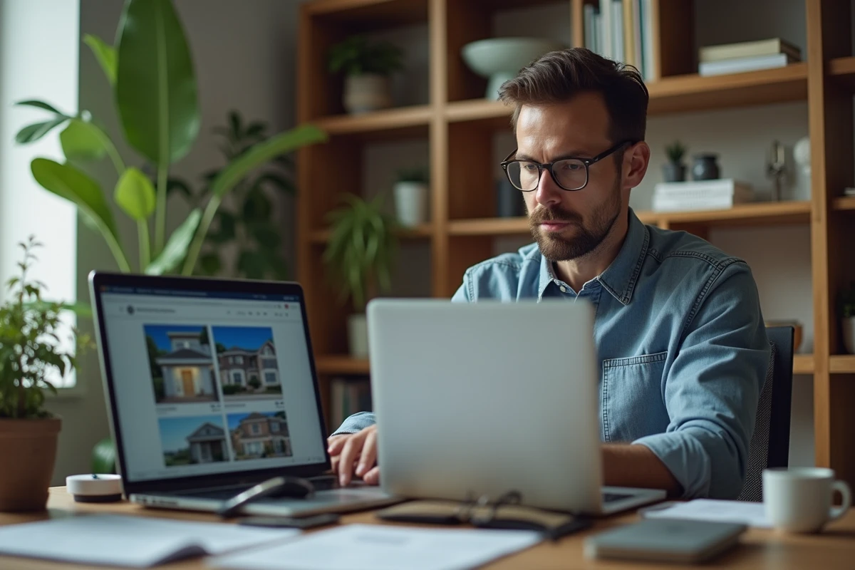Homme d âge moyen travaillant sur un ordinateur portable dans un bureau
