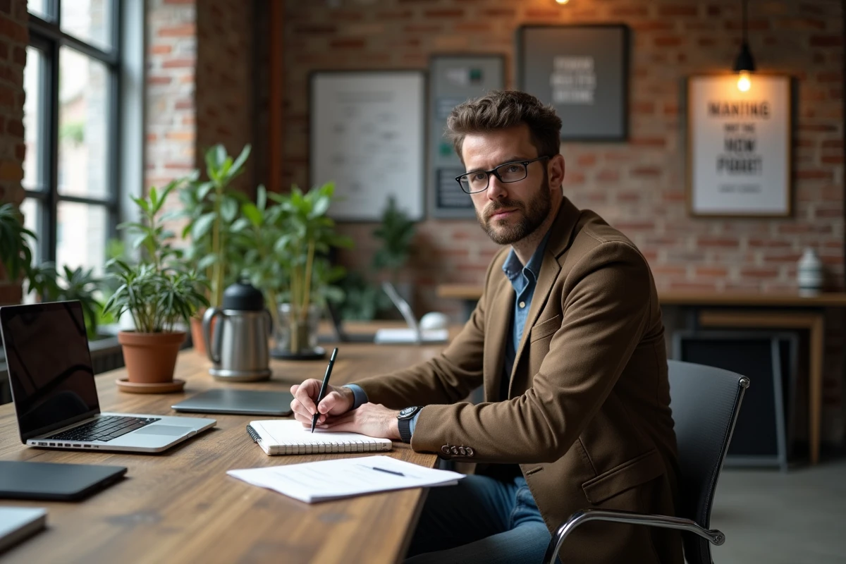 Homme entrepreneur dessinant dans un espace de coworking