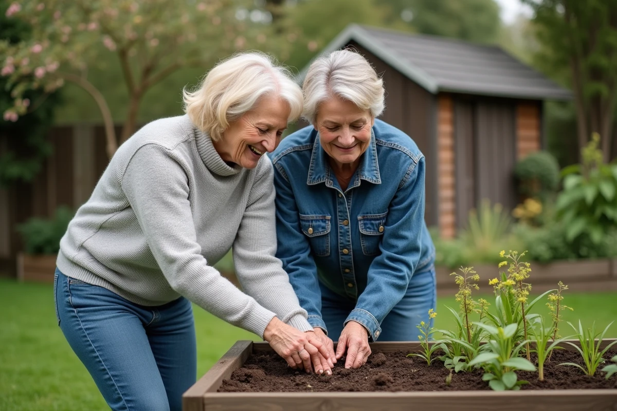 Deux femmes dans leur jardin s