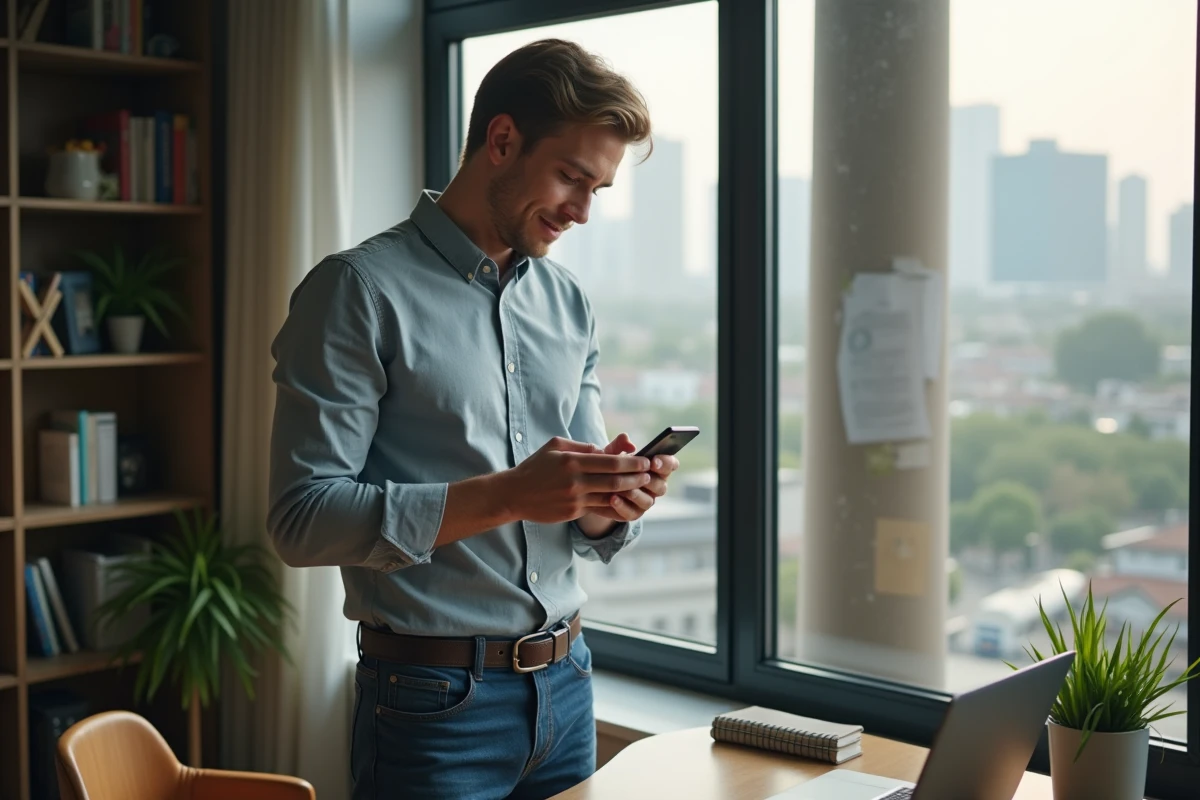 Jeune homme configurant les paramètres de confidentialité sur son smartphone