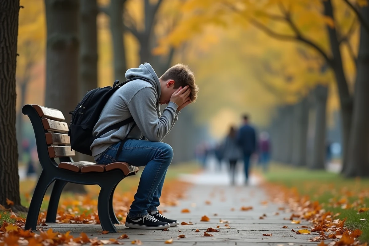 Jeune homme assis sur un banc d