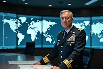Officier militaire en uniforme examinant des cartes stratégiques dans une salle de commandement moderne — classement des armées mondiales 2026