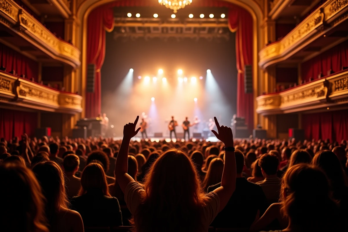 Salle de concert comble à Lyon avec public enthousiaste et scène en arrière-plan lors d'un spectacle en 2026