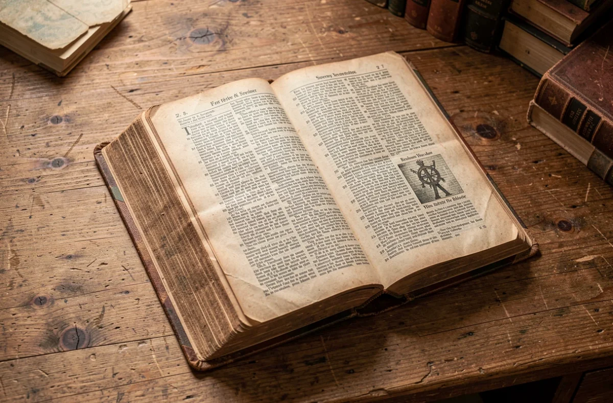 Un vieux dictionnaire ouvert sur un bureau en bois